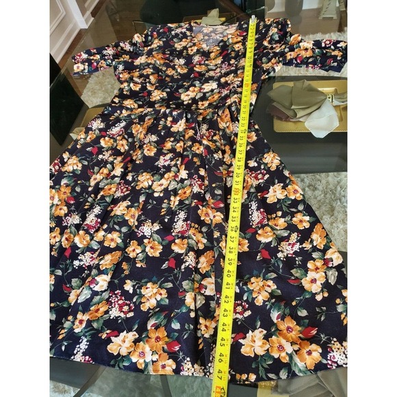 Vintage Mondo Blue Floral V-Neck Long Sleeve Casual Knee Length Dress Size 2X - Picture 11 of 11